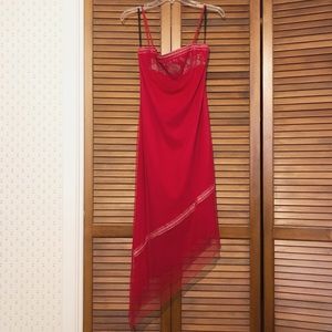 Red Chiffon overlay spaghetti strap dress
